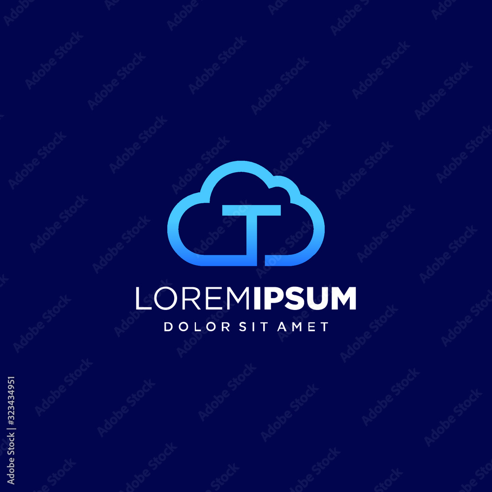 Initial Letter T with Cloud Logo Design Initial Letter T with Cloud Logo Design