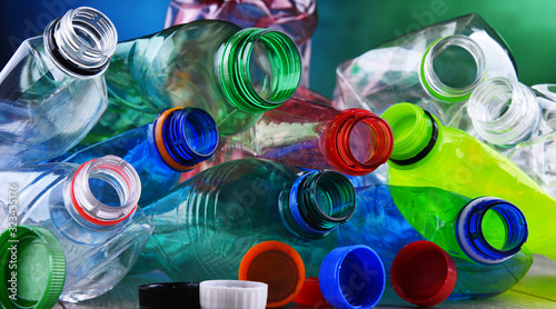 Empty colored carbonated drink bottles. Plastic waste