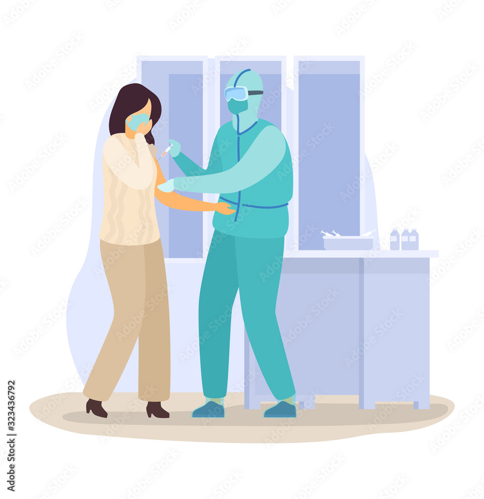 Doctor vaccination injection vector illustration. Coronavirus 2019-ncov epidemic china wuhan people citizen vaccination city epidemic disease. Outbreak epidemic flu people in mask medical quarantine. Doctor vaccination injection vector illustration. Coronavirus 2019-ncov epidemic china wuhan people citizen vaccination city epidemic disease. Outbreak epidemic flu people in mask medical quarantine.