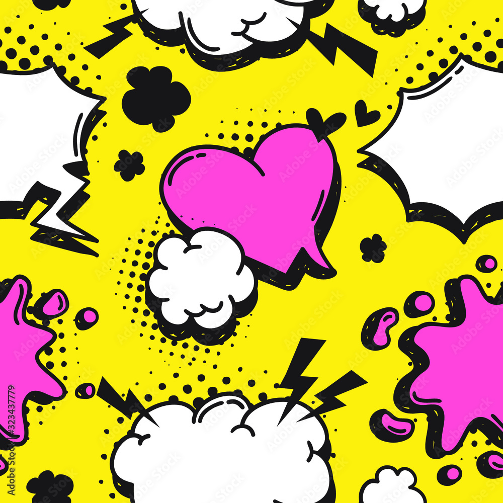 Hand drawn seamless pattern with speech bubbles for text. Vector pop art background and words. Doodle element for dialog or comic Hand drawn seamless pattern with speech bubbles for text. Vector pop art background and words. Doodle element for dialog or comic