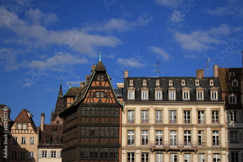 Traditional and colorful Alsatian half-timbered houses in Petite France, Strasbourg, France.