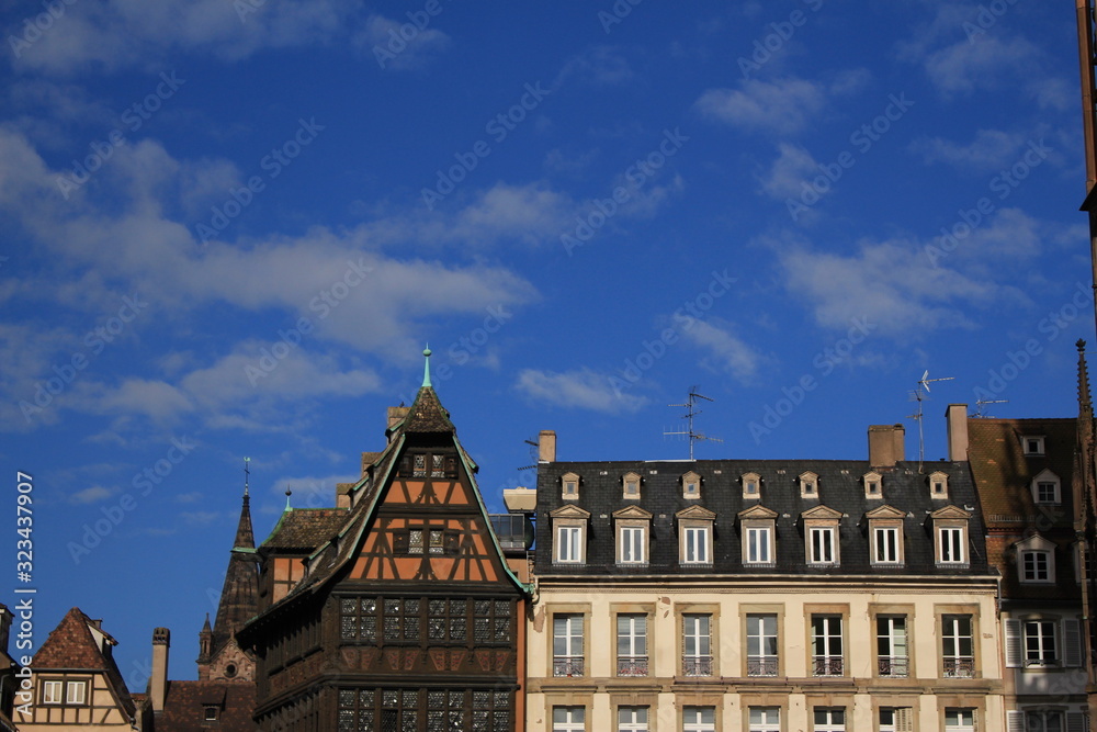 Fototapeta premium Traditional and colorful Alsatian half-timbered houses in Petite France, Strasbourg, France.