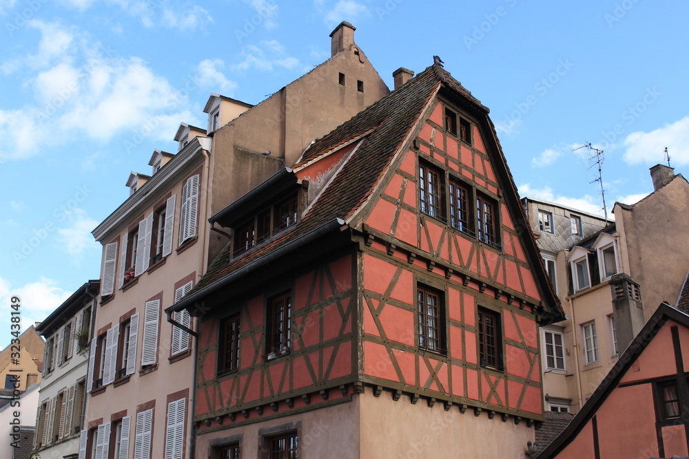 Traditional and colorful Alsatian half-timbered houses in Petite France, Strasbourg, France.