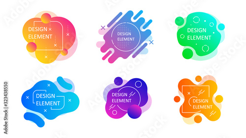 Set of abstract modern graphic elements. Dynamic colored forms. Gradient abstract flowing liquid shapes. Vector illustration.