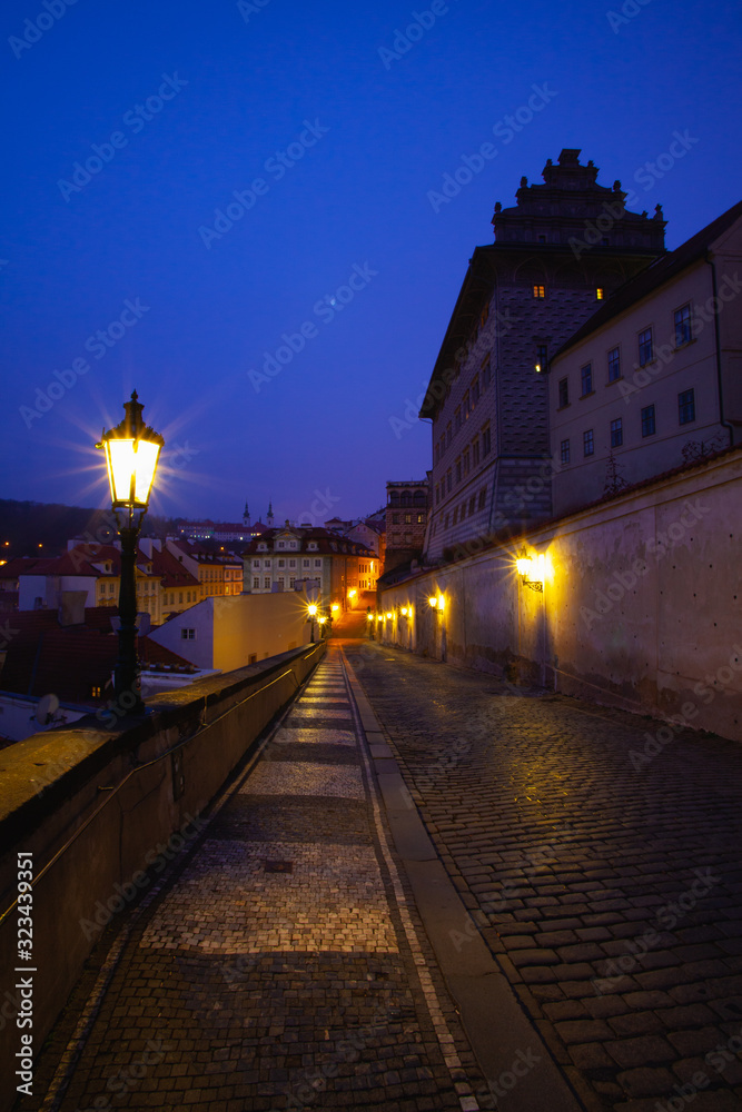Empty street  next to Prague Castle in the morning, Prague, Czech Republic.