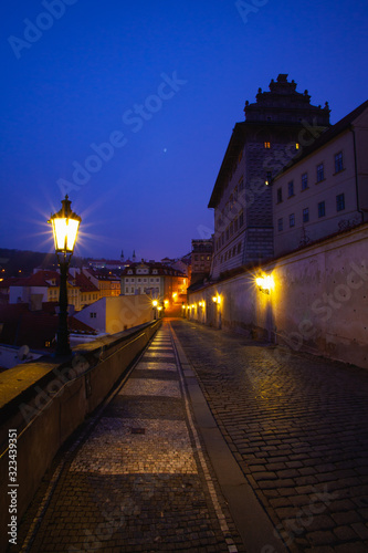 Empty street  next to Prague Castle in the morning, Prague, Czech Republic. © Radomir Rezny