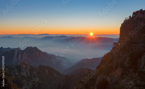 Sunrise over Mount Huangshan (Yellow mountain) in Anhui province, China
