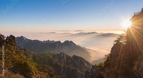 Sunrise over Mount Huangshan (Yellow mountain) in Anhui province, China