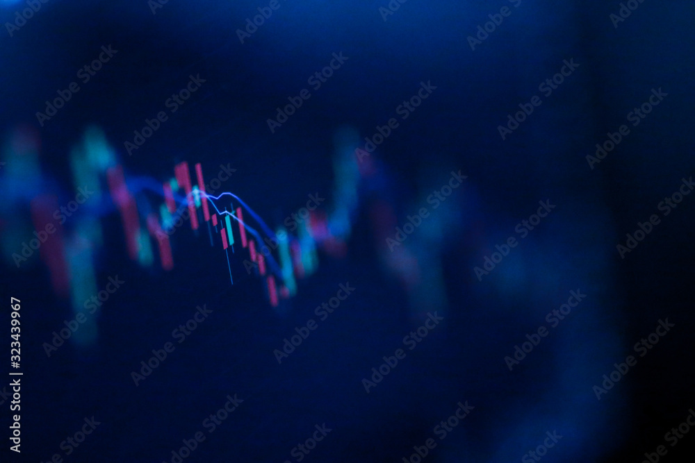 Fototapeta Stock exchange market chart, Stock market data on LED display. Business analysis concept.