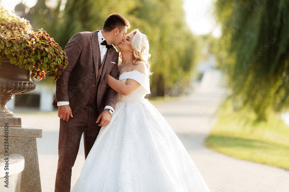 Amazing smiling wedding couple. Pretty bride and stylish groom. Amazing smiling wedding couple. Pretty bride and stylish groom.