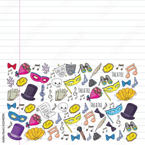 Theatre vector illustration. Entertaiment, cinema, stage, event. Background for banners, posters.