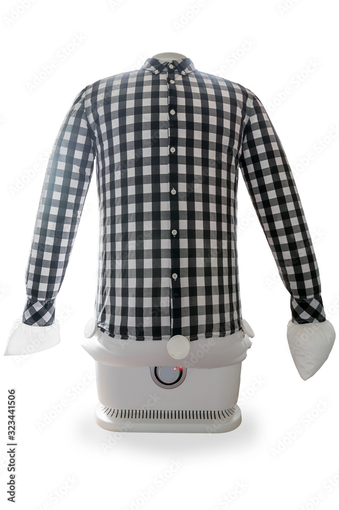 Moderne Bügelmaschine zum Bügeln von Hemden vor weißen Hintergrund Stock  Photo | Adobe Stock