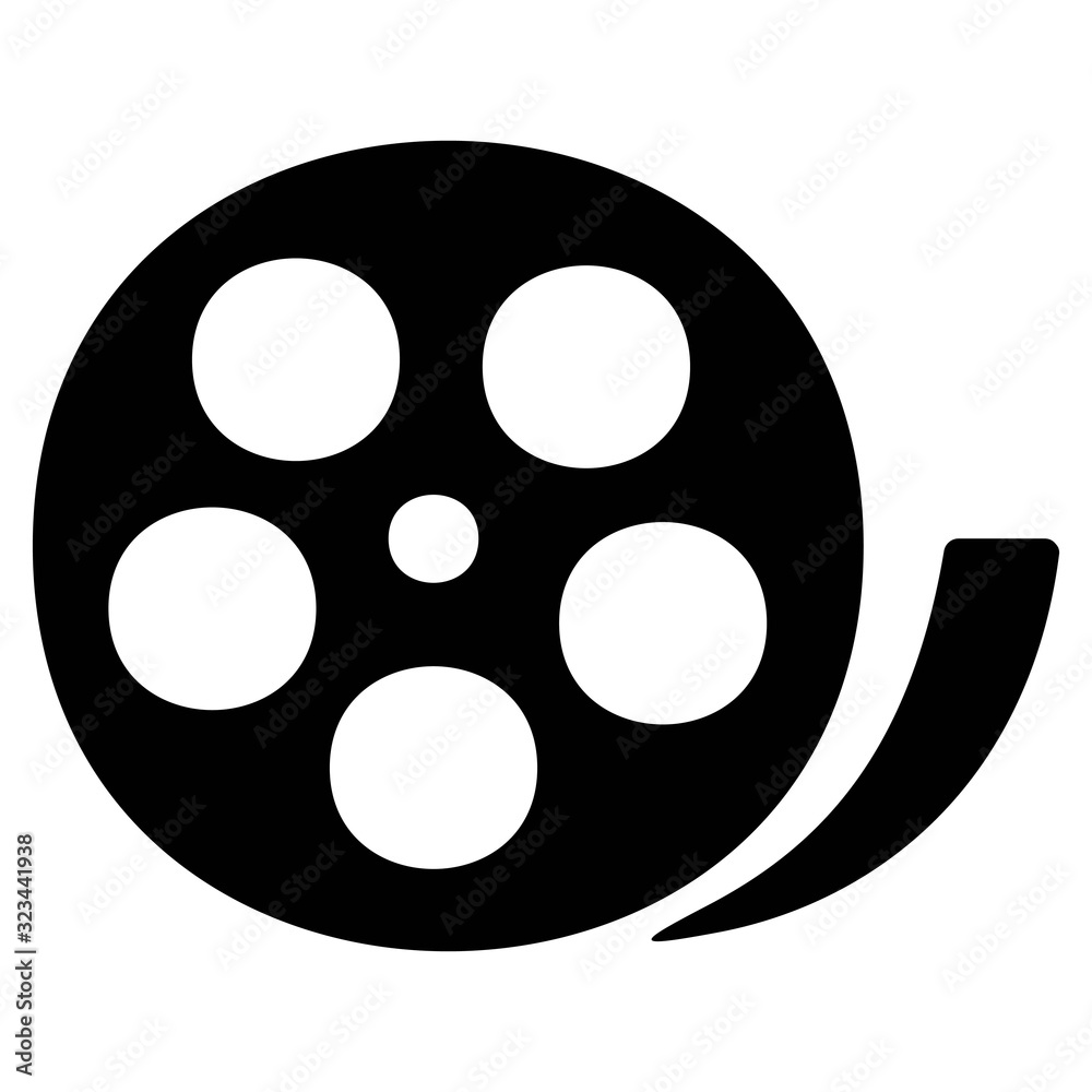 Fototapeta premium Film reel icon. Camera reel. Cinema, movie, multimedia signs. Concept of filmmaking, documentary, photography, cinematography.