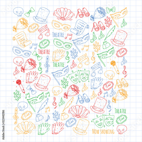 Theatre vector illustration. Entertaiment, cinema, stage, event. Background for banners, posters.