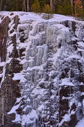 frozen waterfall on rocks