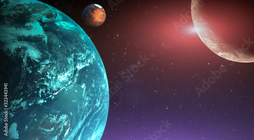 Fototapeta Naklejka Na Ścianę i Meble -  Planet with satellite in deep space fantasy cosmic background