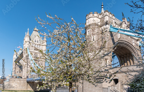 Famous London tourist attraction, historical Tower Bridge architecture in springtime, England - UK