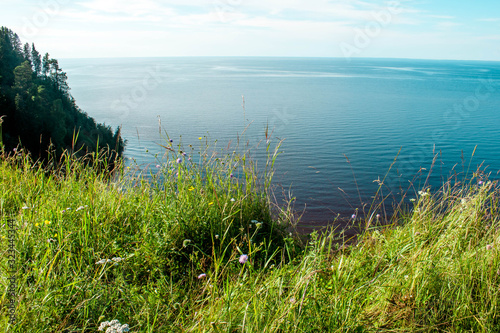 Andoma Cape with Andoma Hill at Onega Lake, Vologda region, Russia. Natural background view photo