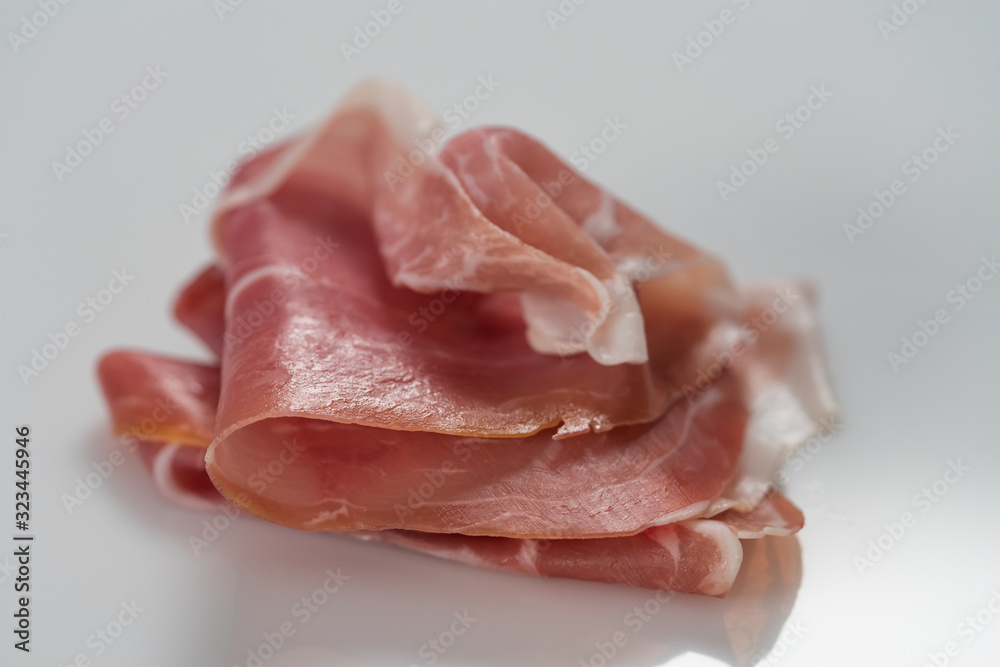 Italian parm prosciutto on white background Italian parm prosciutto on white background