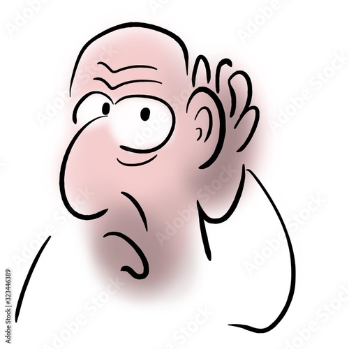 Old man put his hand to his ear