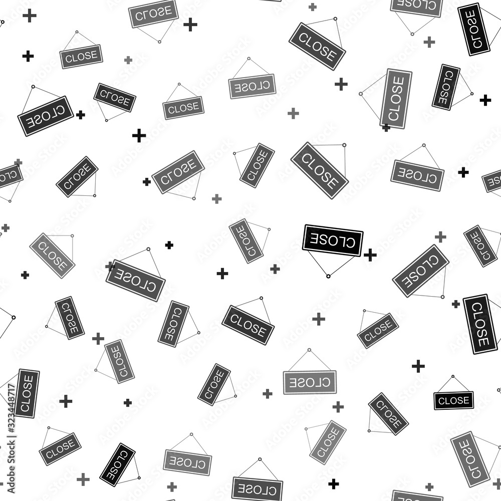 Black Hanging sign with text Close icon isolated seamless pattern on white background. Business theme for cafe or restaurant. Vector Illustration Black Hanging sign with text Close icon isolated seamless pattern on white background. Business theme for cafe or restaurant. Vector Illustration
