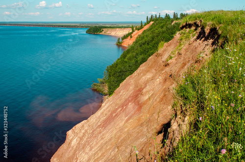 Andoma Cape with Andoma Hill at Onega Lake, Vologda region, Russia. Natural background view photo