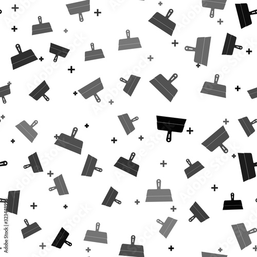Black Putty knife icon isolated seamless pattern on white background. Spatula repair tool. Spackling or paint instruments. Vector Illustration