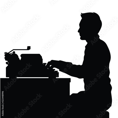 Male clerk with typewriter silhouette vector