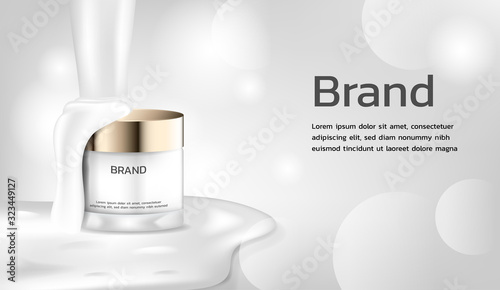 Cosmetic product with pouring milk and bright light