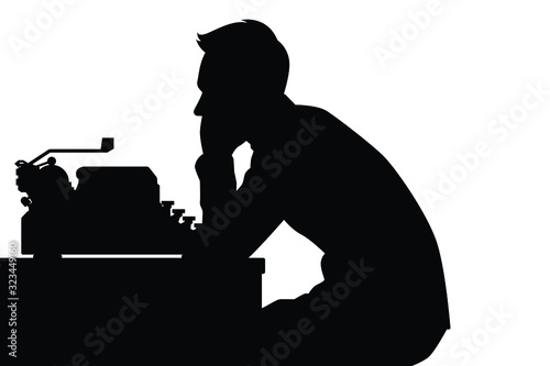 Male clerk with typewriter silhouette vector