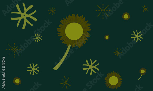 Abstract flowers seamless pattern. Green floral background. Wrapping wallpaper