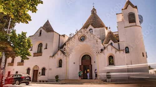 Trullo church of St. Antonio. Alberobello, Puglia, Italy. Time-lapse.