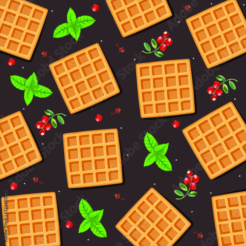 Belgian waffles on a black background