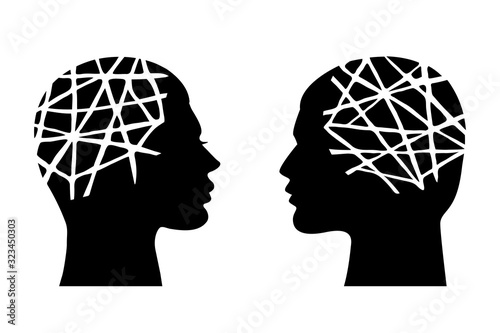 Mental health concept. Man and woman head vector illustration