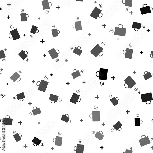 Black Coffee cup flat icon isolated seamless pattern on white background. Tea cup. Hot drink coffee. Vector Illustration