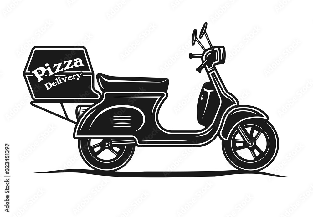 Fototapeta premium Pizza delivery motorbike vector illustration