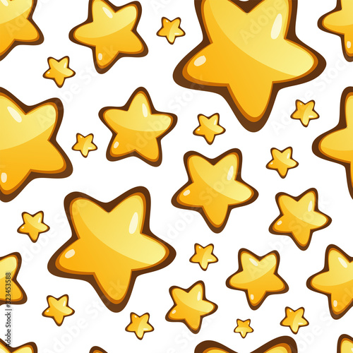 Vector seamless pattern with yellow stars in cartoon, childish style.
