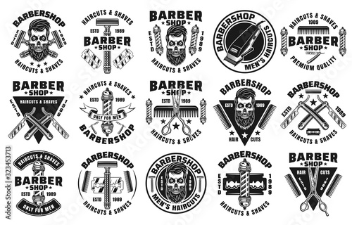 Barbershop set of fifteen vector vintage emblems