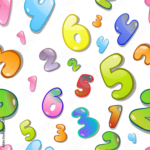 Vector seamless pattern with numbers from 1 to 6 in cartoon, childish style.