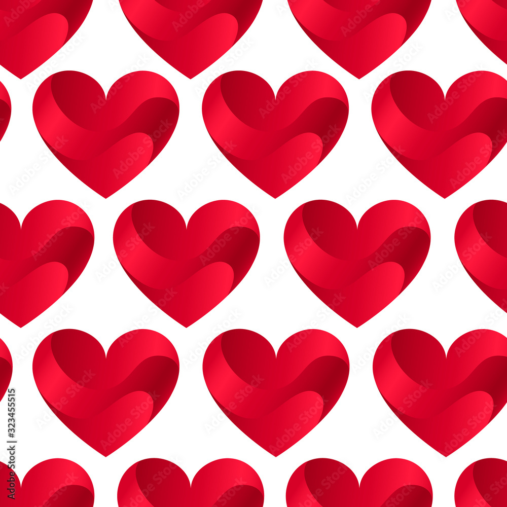 Seamless Pattern with Red Hearts on White