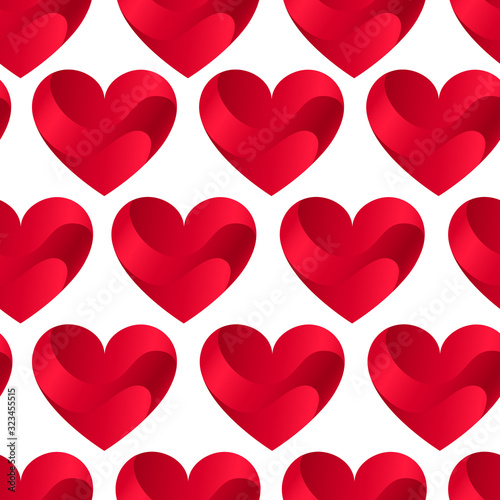 Seamless Pattern with Red Hearts on White