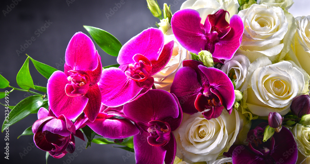 Fototapeta premium Composition with bouquet of freshly cut flowers