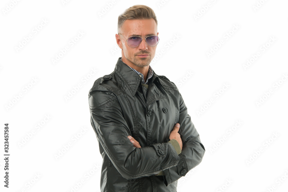 Street style fashion. Fashion man isolated on white. Confident look of fashion model. Handsome guy wear fashion outfit. Style and trend. Mens trends for autumn or spring Street style fashion. Fashion man isolated on white. Confident look of fashion model. Handsome guy wear fashion outfit. Style and trend. Mens trends for autumn or spring