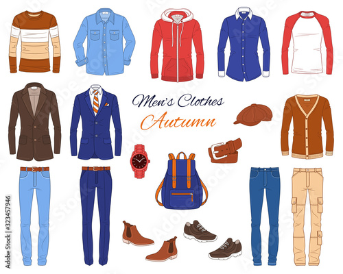 Men's Fashion set, clothes and accessories, vector illustration