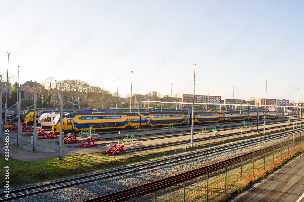 Trains parked at station Nijmengen, Netherlands