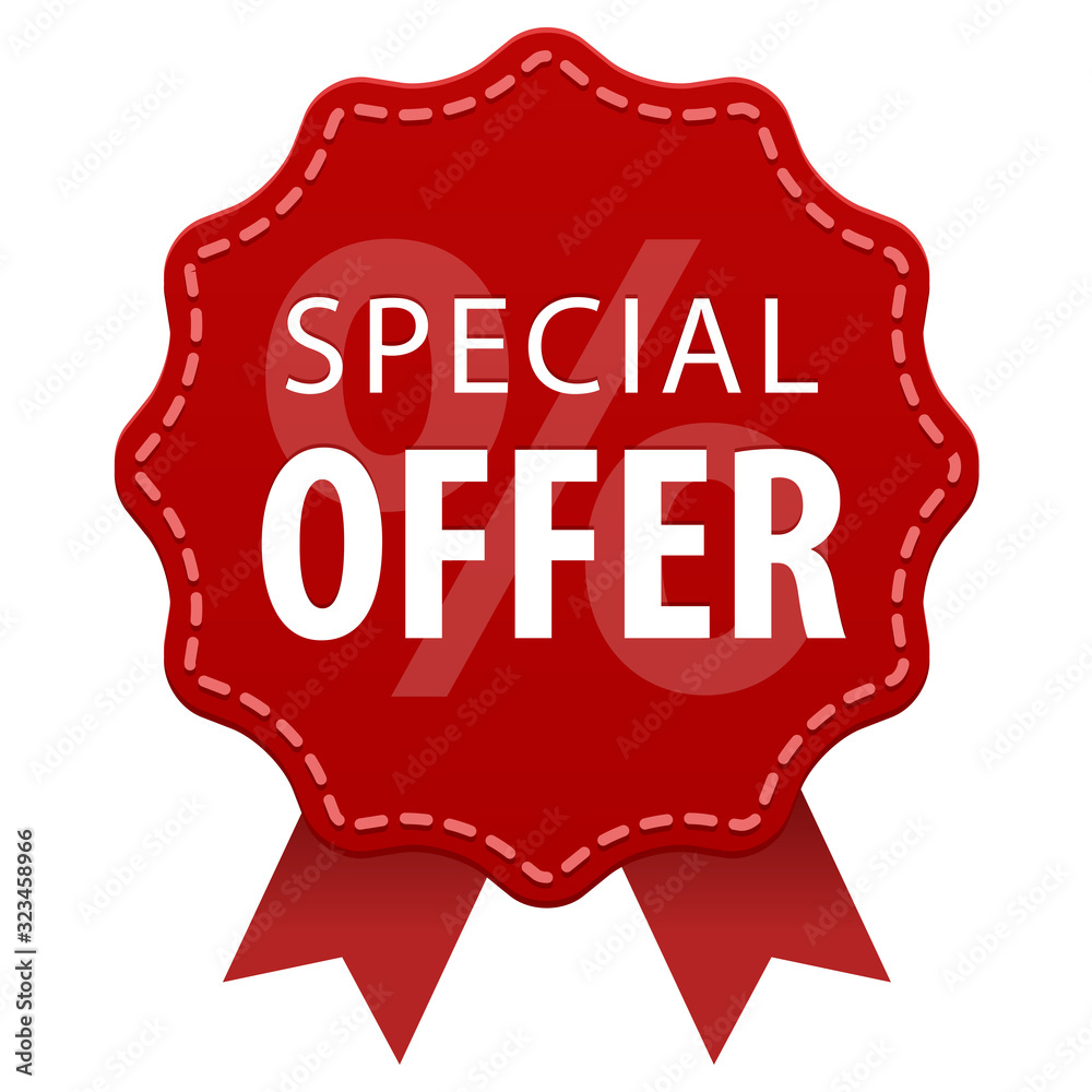 Special Offer red label with a seam and ribbons icon isolated on white background. Special Offer red label with a seam and ribbons icon isolated on white background.