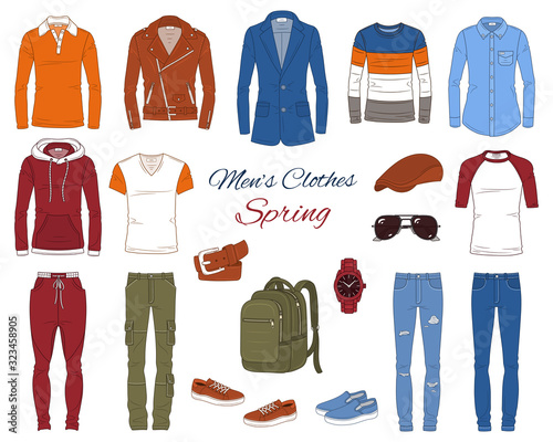 Men's Fashion set, clothes and accessories, vector illustration