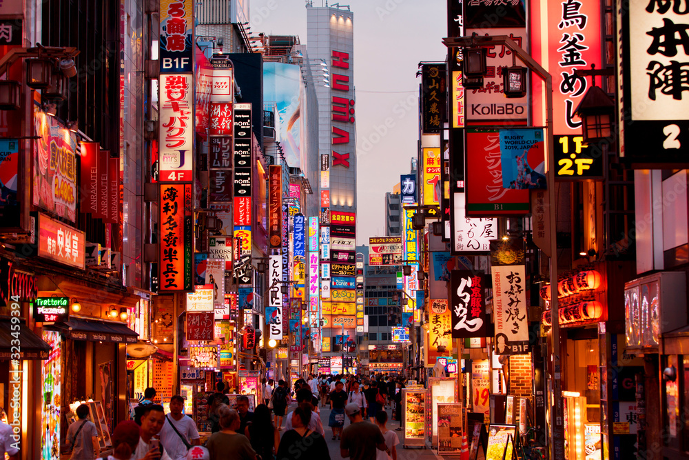 Fototapeta Tokyo downtown at night billboards