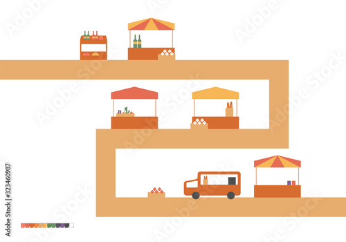 Market  Vector Illustration, Marche Road, Flat Style