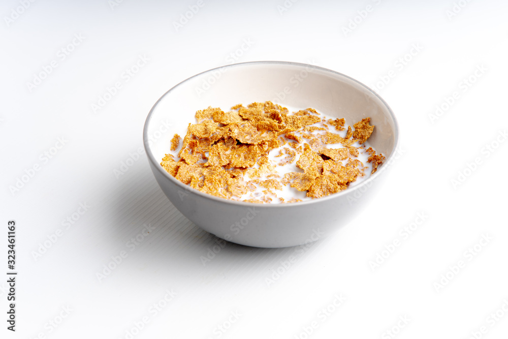 Breakfast cereal in bowl with white background Breakfast cereal in bowl with white background